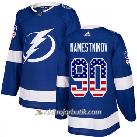 Män Ishockey Tampa Bay Lightning Tröja Vladislav Namestnikov 90 Adidas 2017-2018 Blå USA Flag Fashion Authentic
